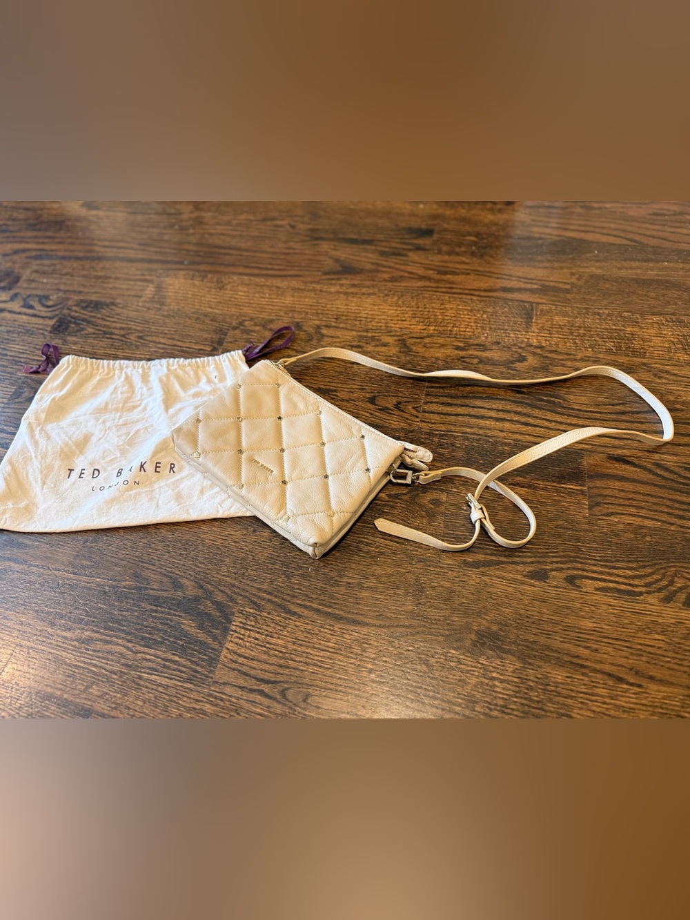 Ted Baker London Quilted Crossbody Bag in Cream. Dust bag INCLUDED with price!